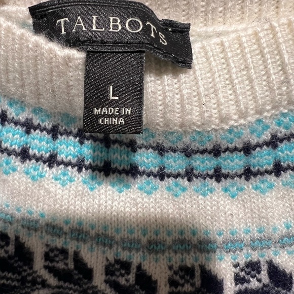 Talbots Blue and White Leaf Pattern Sweater - Picture 3 of 6